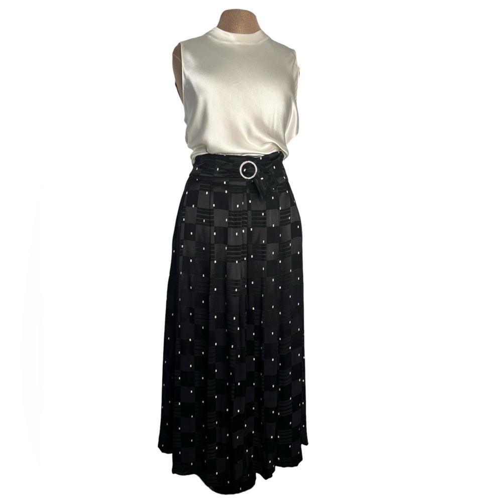 Vintage Arpeges Black + white Checkered  maxi Skirt size 10 Montreal designer